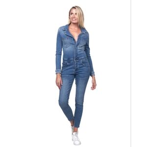 Etienne Marcel Faded Wash Notch Lapel Denim Jumpsuit size Medium